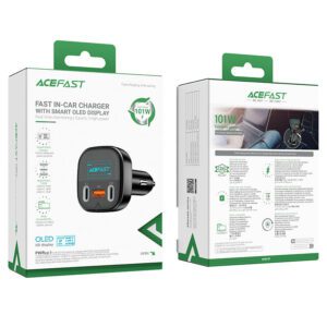 Автомобільний зарядний пристрій Acefast Metal B5 2xUSB-C + USB-A 101w with OLED Smart Display 15524