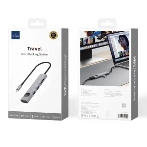 Перехідник Wiwu 8in1 Wi-HB001 Traveling Series [USB-C to 2xUSB3.0 + 2xUSB-C3.0 + PD100W + SD + TF + SOF] 35651